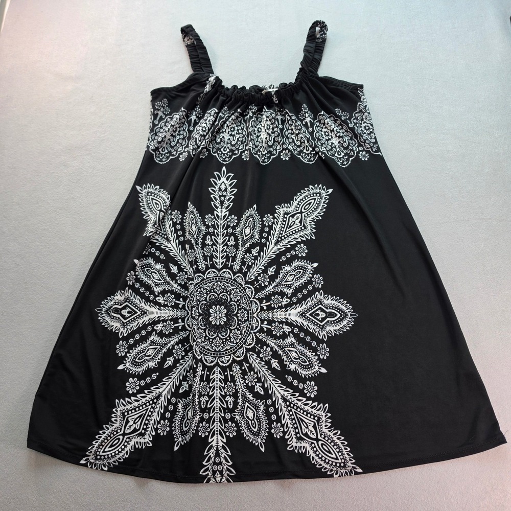 Cristinalove Womens XL Black White Paisley Mandala Boho Festival Mini Dress Chic